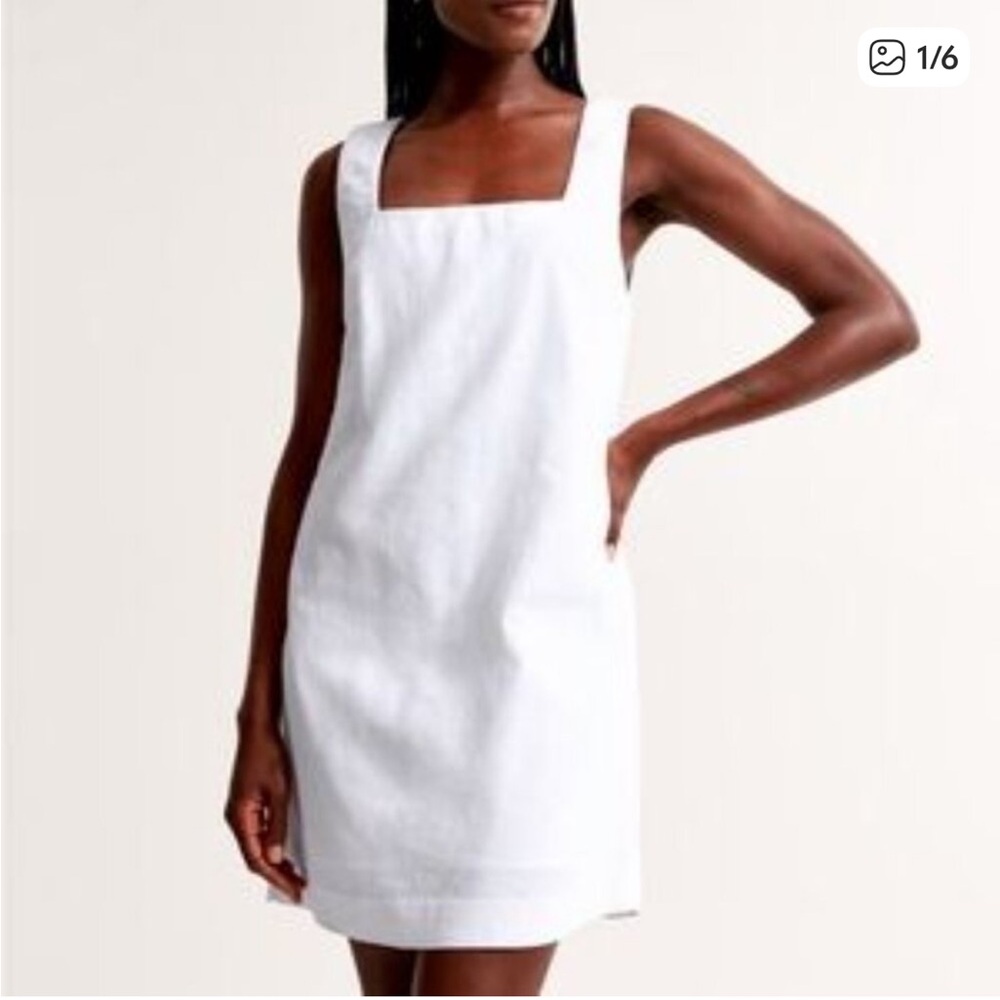 Abercrombie & Fitch White Linen Blend Square Neck Mini Dress